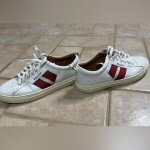 Bally Men's White and Burgundy Sneakers